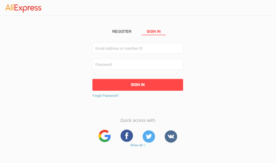 登录Aliexpress平台店铺账号