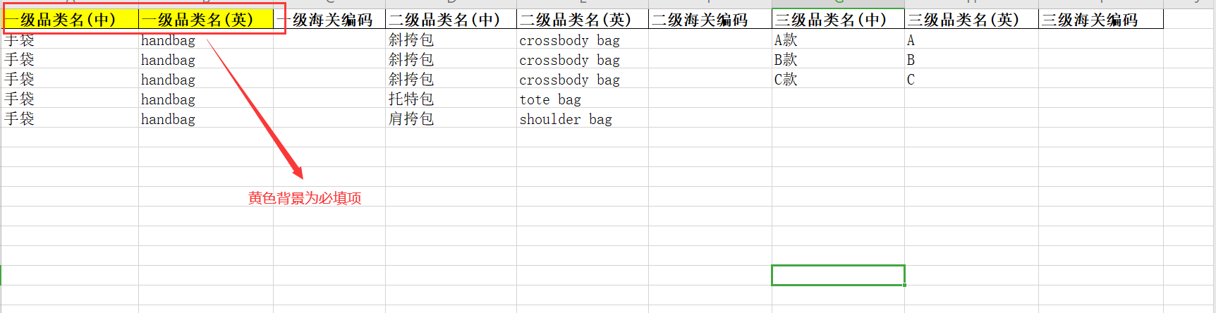 步骤二：填写导入模板
